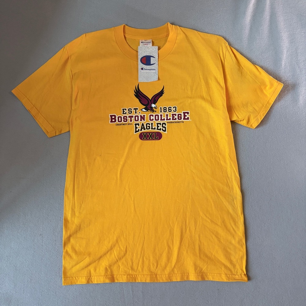 Champion Boston College Eagles T-Shirt‎ Mens Large Yellow NCAA Graphic Tee NEW